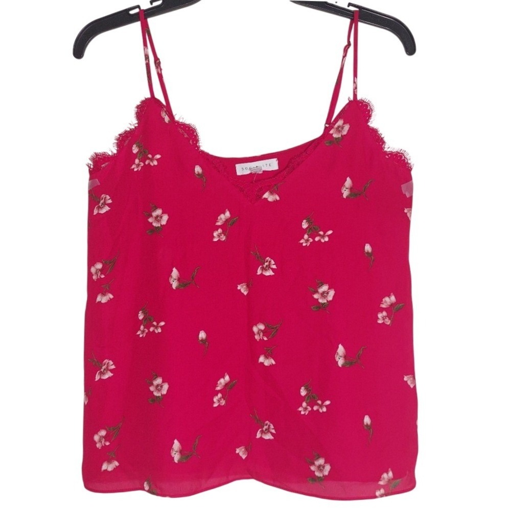 NWT Socialite Women's Floral Spaghetti Straps  Lace Trim Camisole Top Red Size S - Picture 2 of 9